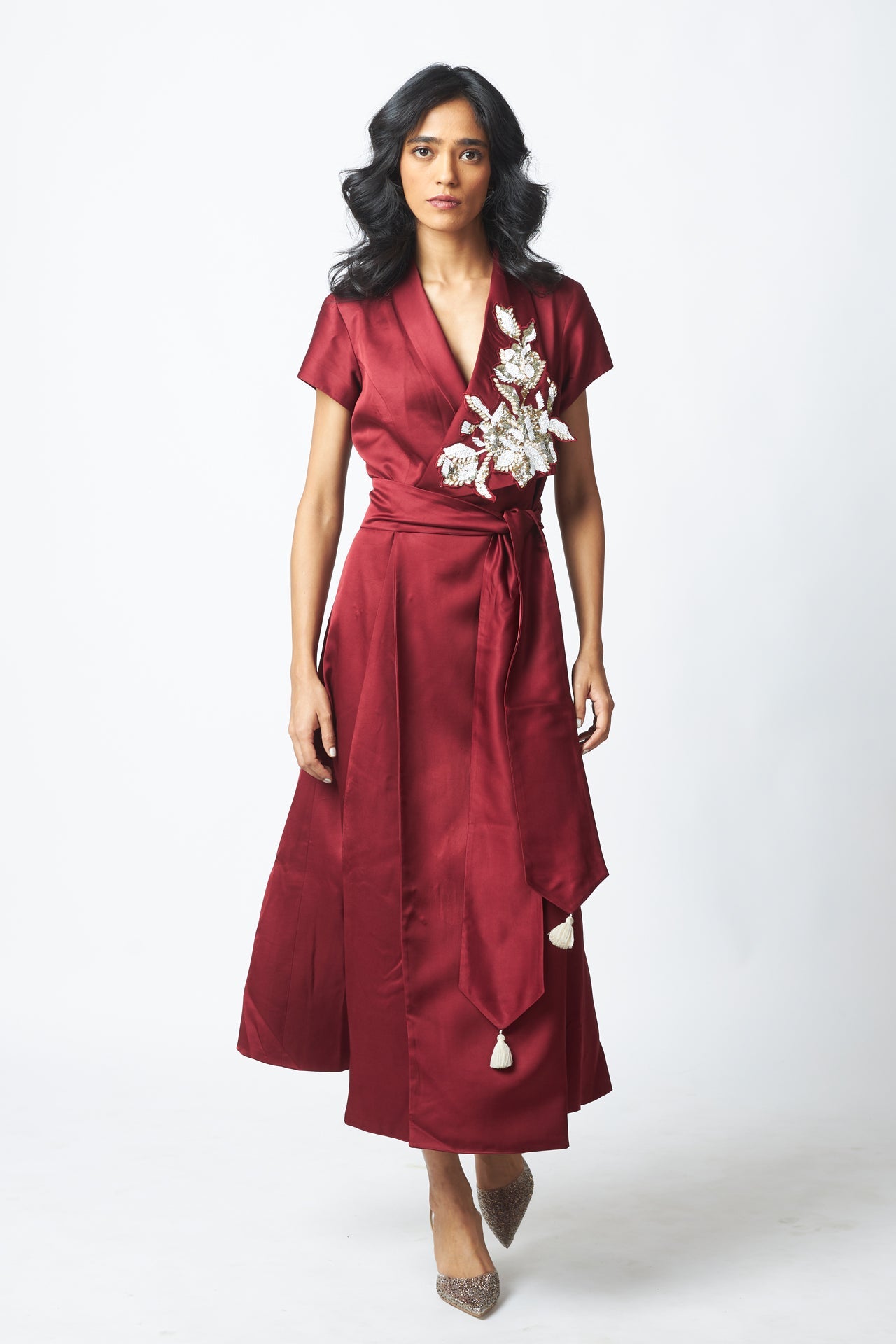 Ravena - Floral Broach Long Wrap Dress - CiceroniDressMadder Much