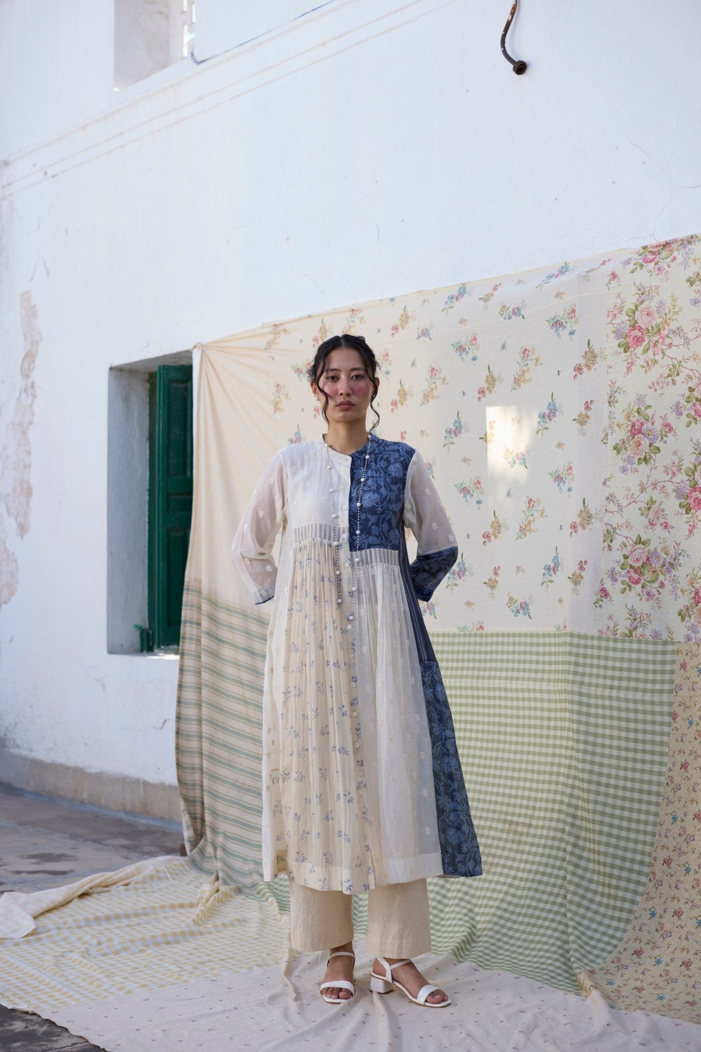 Raye Tunic Set - Off White & Blue - CiceroniKurta Set, Everyday WearKhyati Rughani