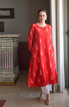 Red Chanderi Kurta with Off White Chanderi Scallop Pyjama - CiceroniKurta Set, Festive wearHouse of Moxa