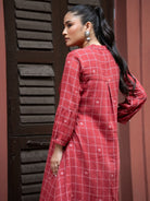Red Check Handwoven Pure Cotton Jamdani Dress - CiceroniDressesSutra Art of Clothing