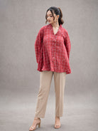 Red Check Handwoven Pure Cotton Jamdani Top - CiceroniTopsSutra Art of Clothing