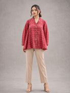 Red Check Handwoven Pure Cotton Jamdani Top - CiceroniTopsSutra Art of Clothing