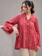 Red Check Handwoven Pure Cotton Jamdani Top - CiceroniTopsSutra Art of Clothing