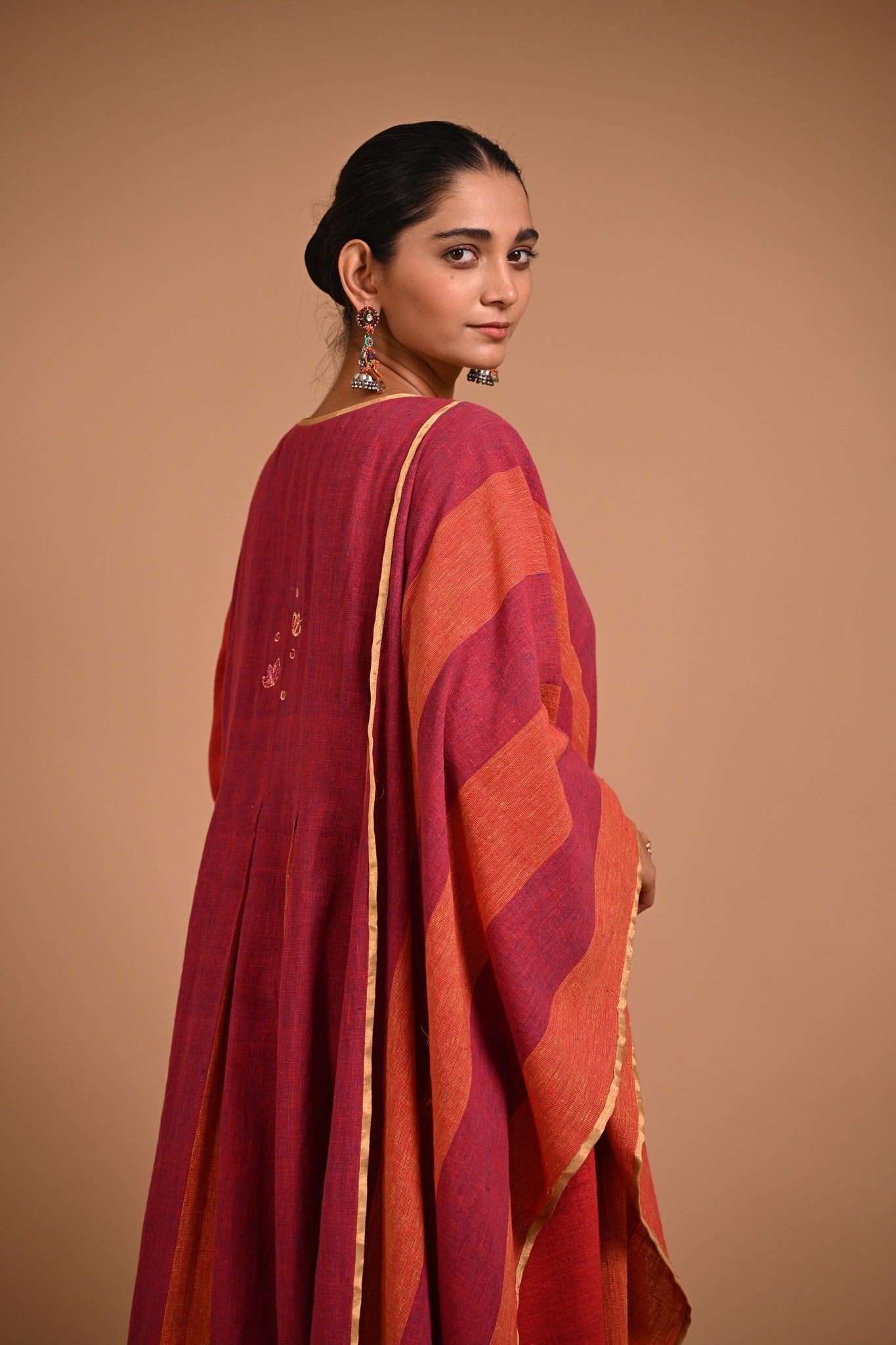 Red Dupatta in Gold Edge & Lotus Tassel - CiceroniDupattaRang by Rajvi