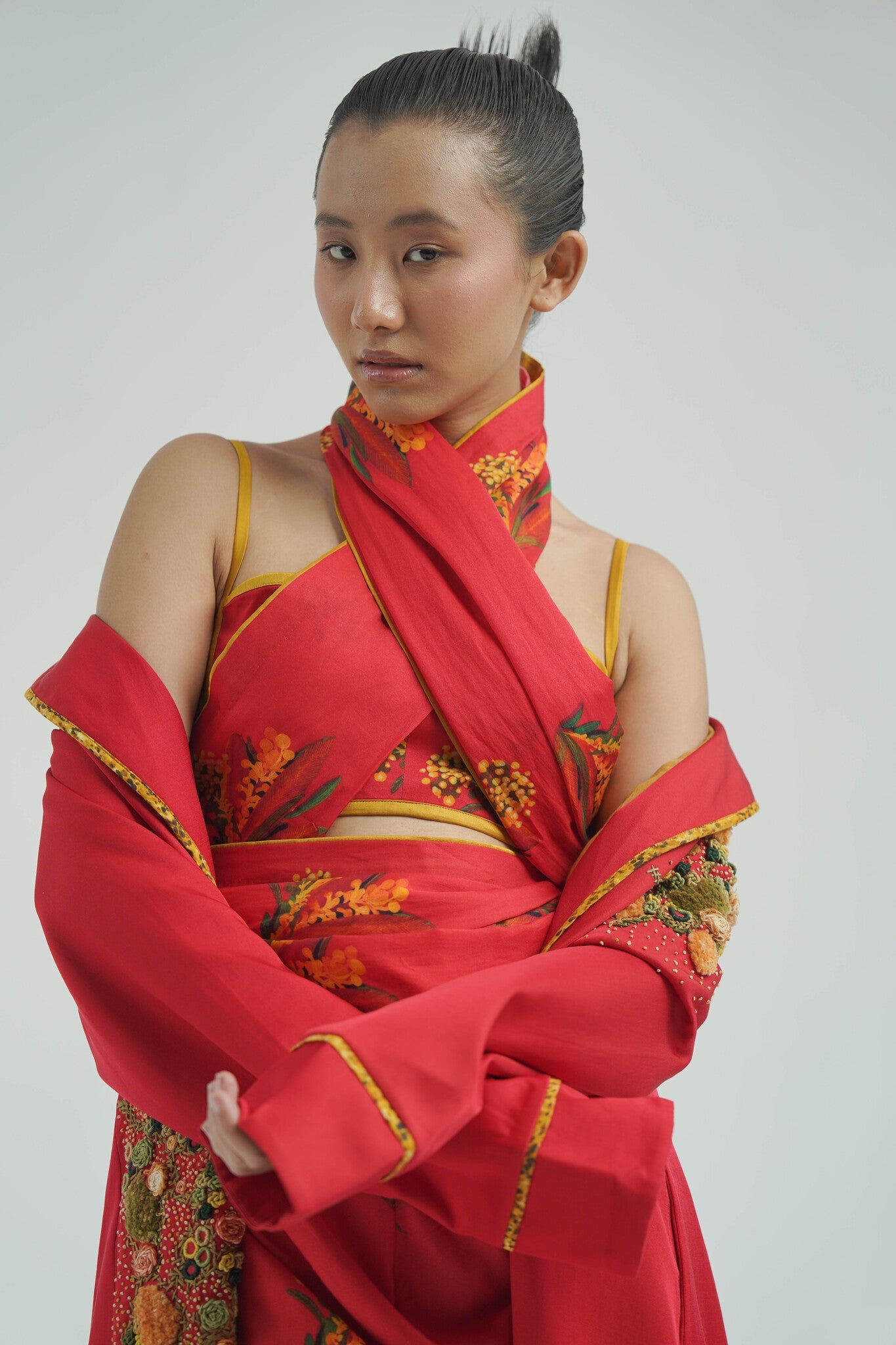 Red Firefly Drape Saree - CiceroniSareeTil