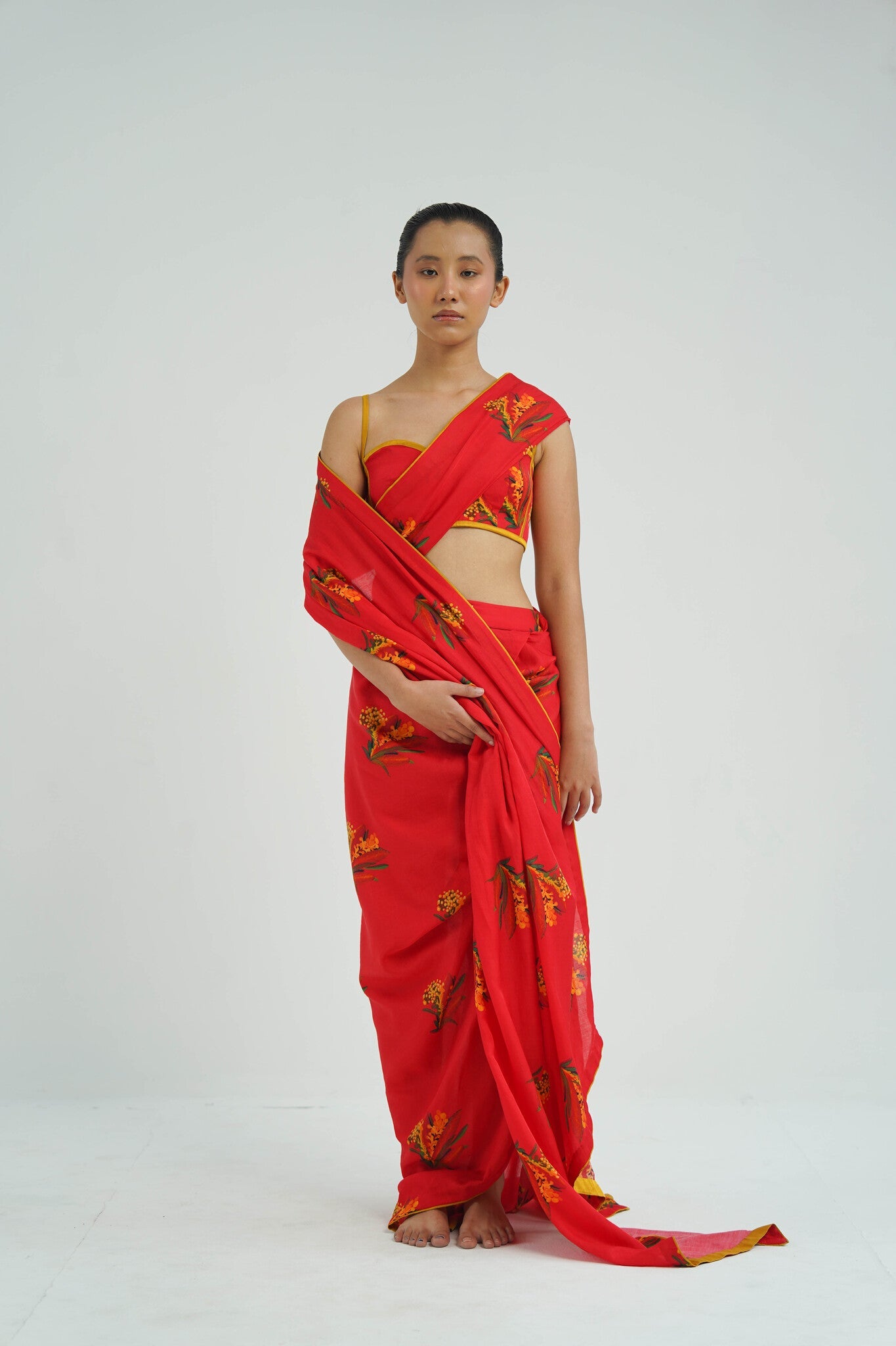 Red Firefly Drape Saree - CiceroniSareeTil