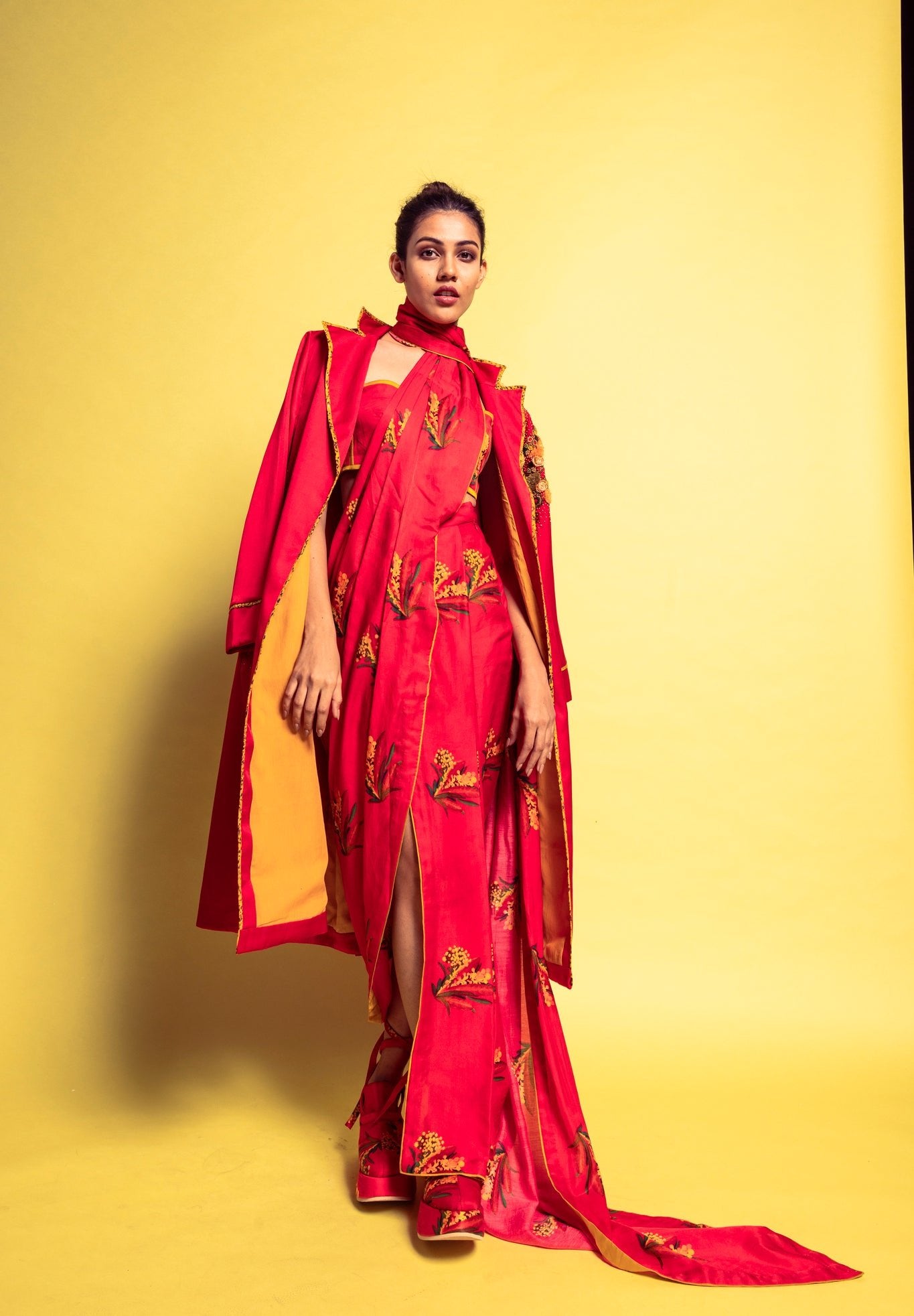 Red Firefly Drape Saree - CiceroniSareeTil