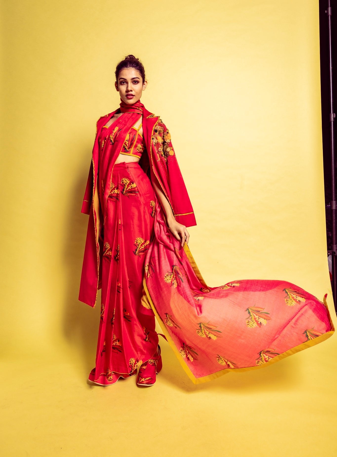 Red Firefly Drape Saree - CiceroniSareeTil