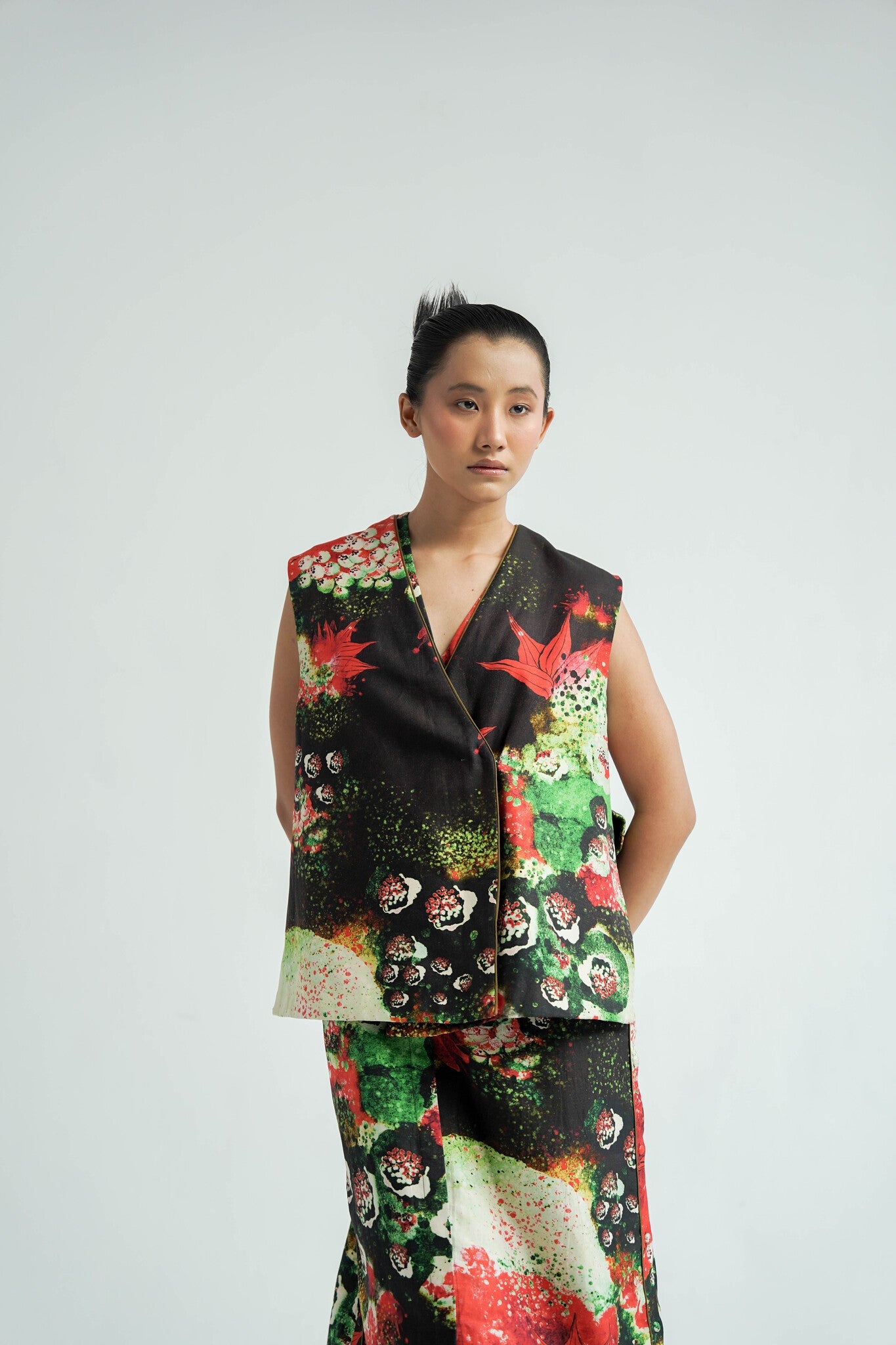 Red Florid Gilet - CiceroniJacketsTil