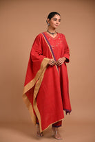 Red Gold Lines & Gold Panel Dupatta - CiceroniDupattaRang by Rajvi