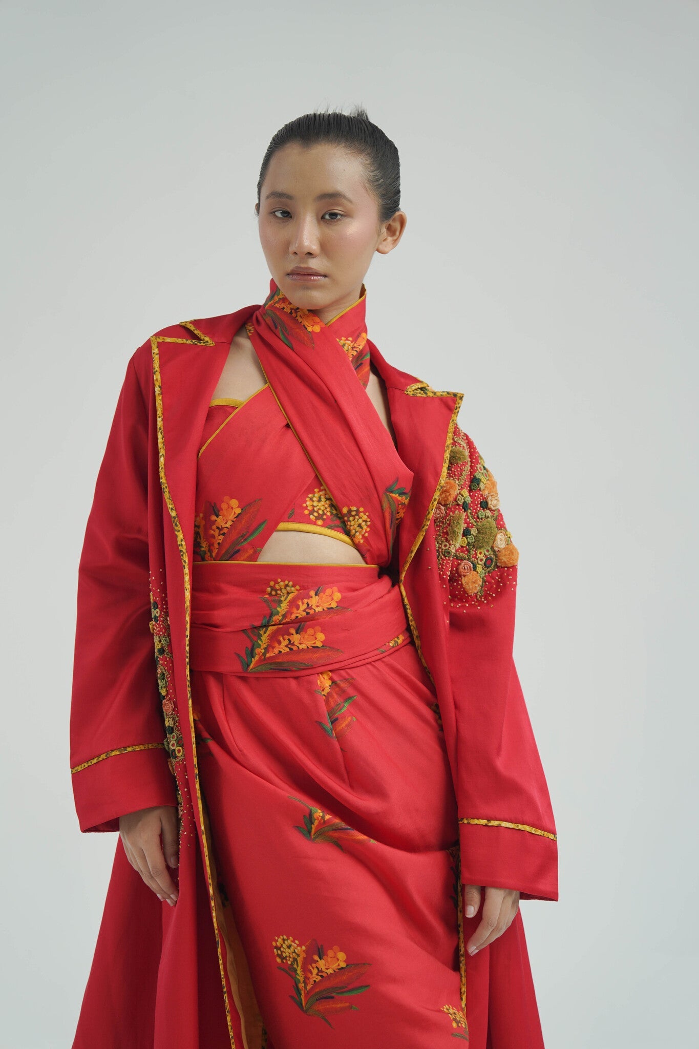 Red Impasto Trench - CiceroniJacketsTil