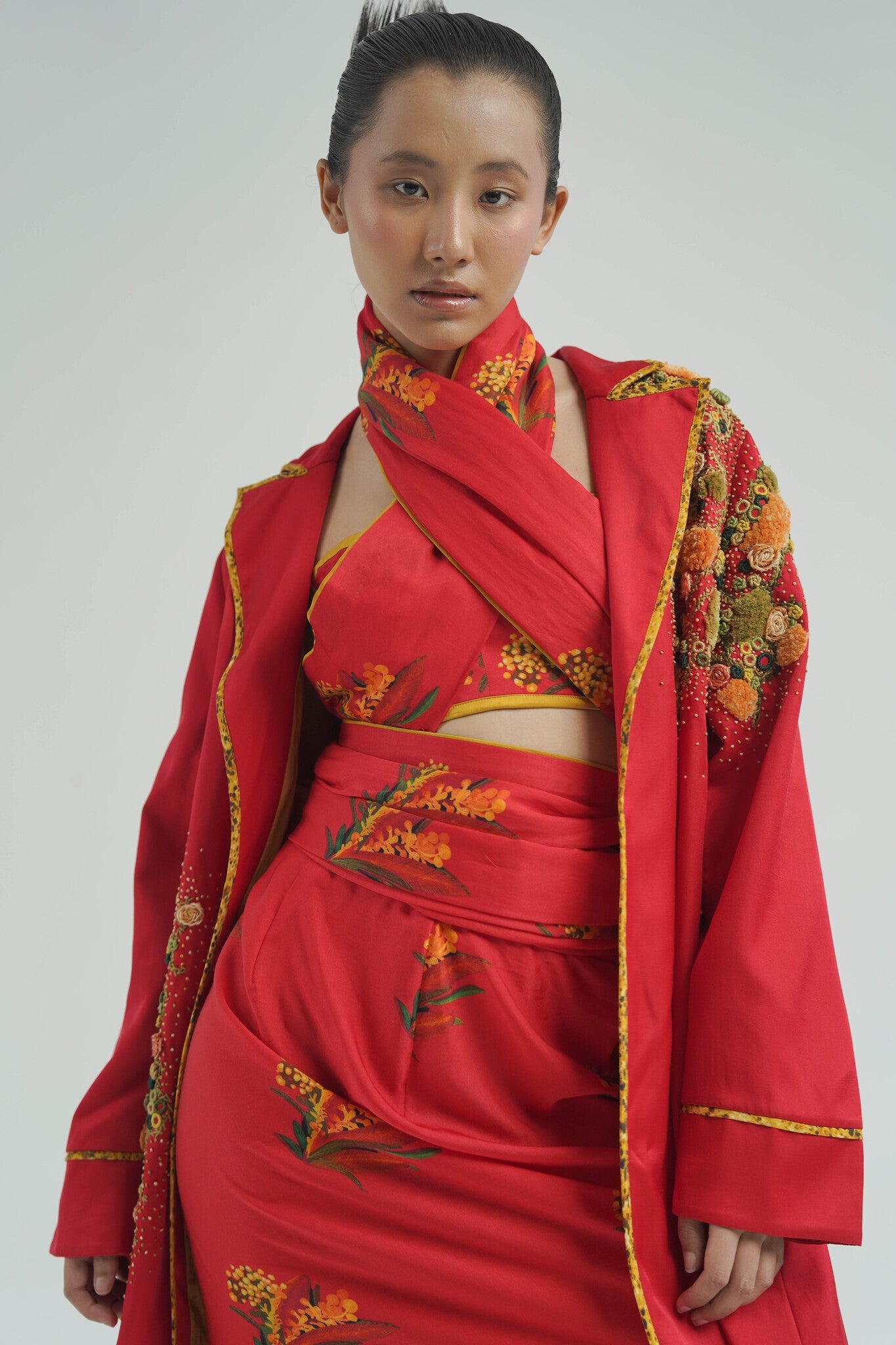 Red Impasto Trench - CiceroniJacketsTil