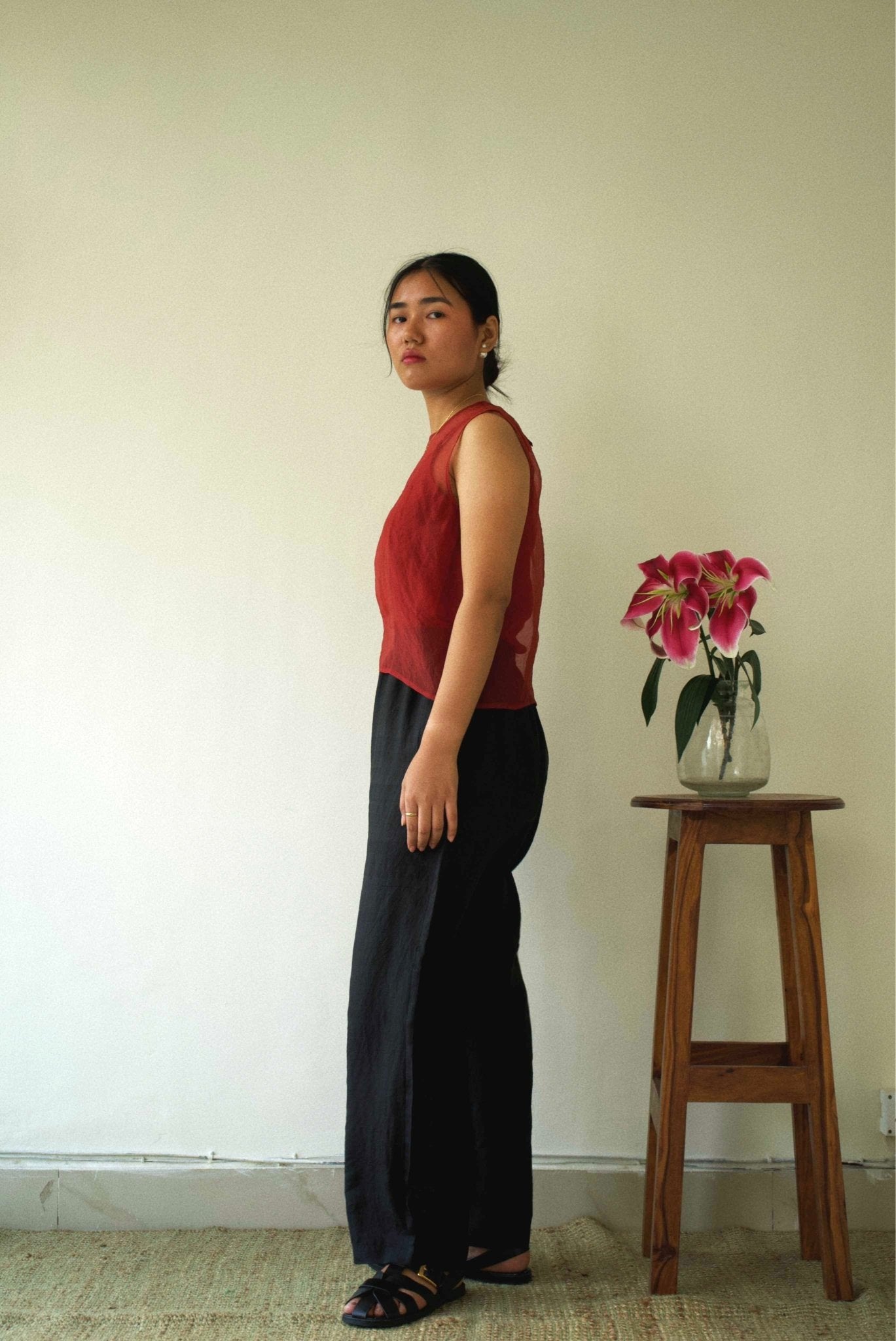 Red Organza Vest - CiceroniTopswith N.