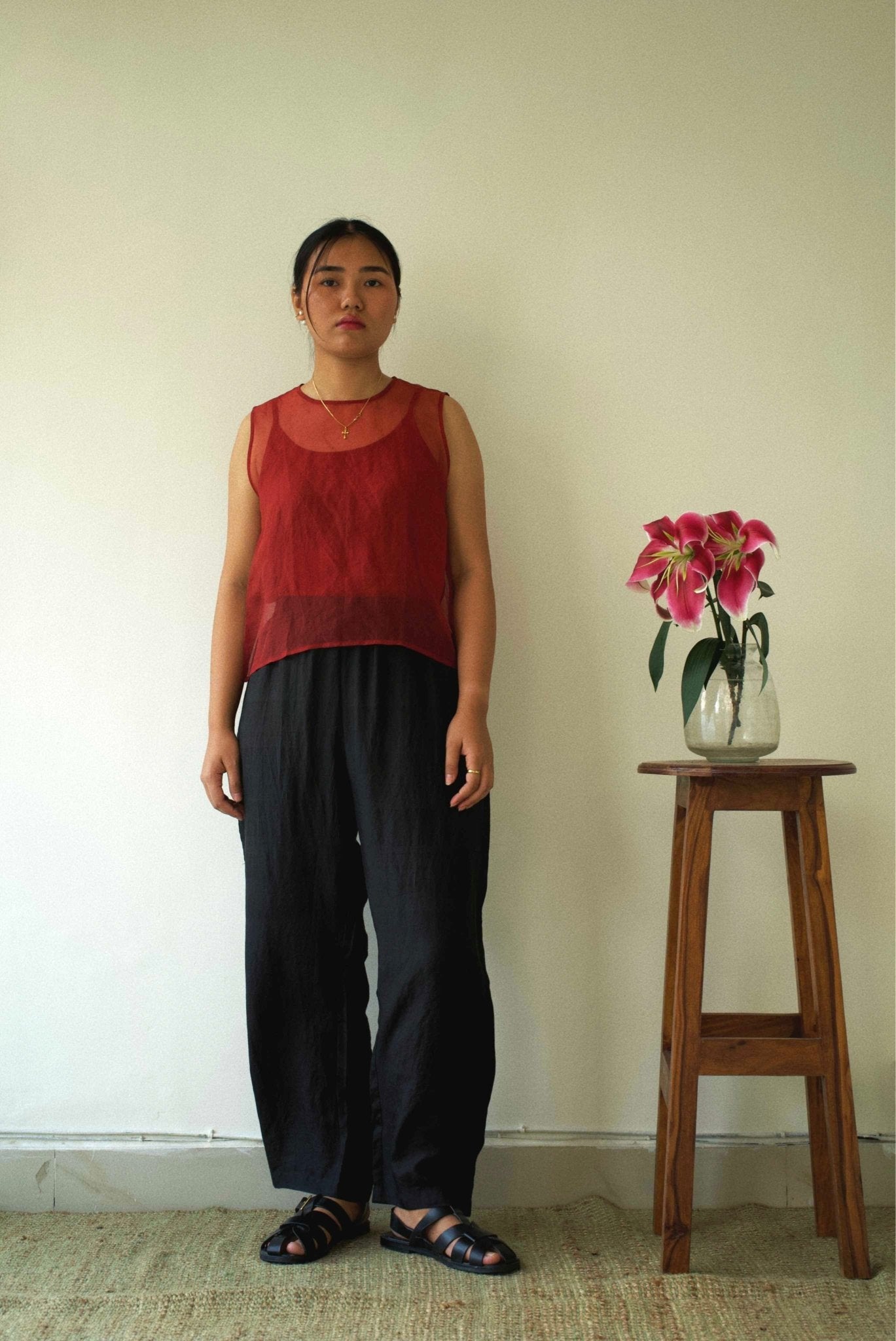 Red Organza Vest - CiceroniTopswith N.