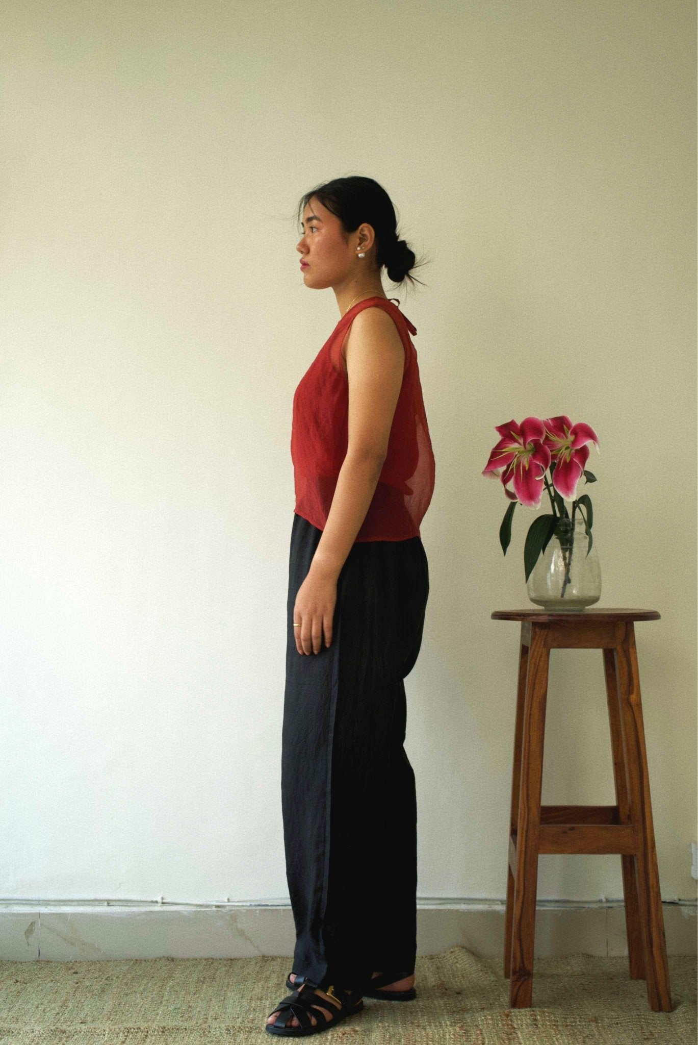 Red Organza Vest - CiceroniTopswith N.