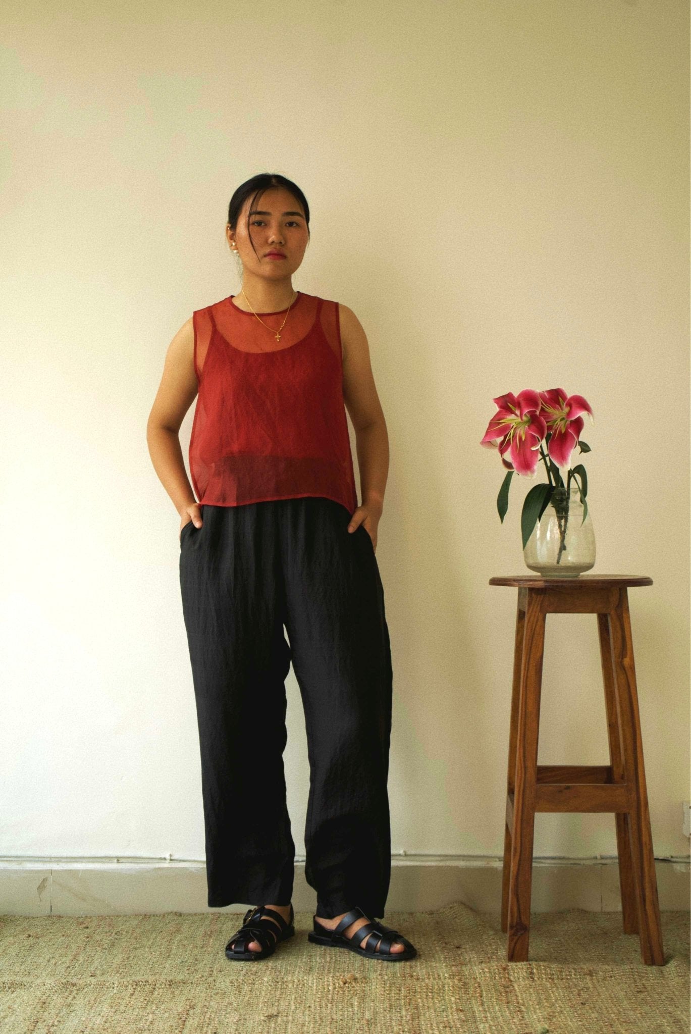 Red Organza Vest - CiceroniTopswith N.