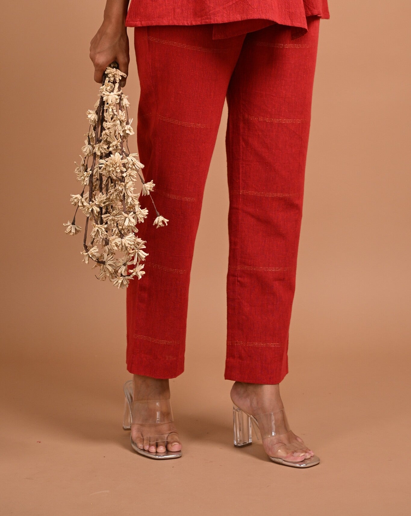 Red Straight Cut Pants with Pocket - CiceroniPantsRang by Rajvi