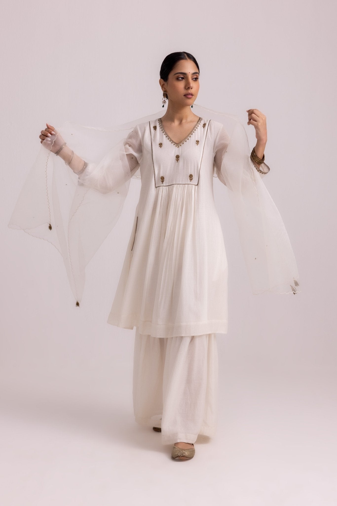 Rimi Sharara Dupatta Set - White - CiceroniKurta Set, Festive WearLabel Shreya Sharma