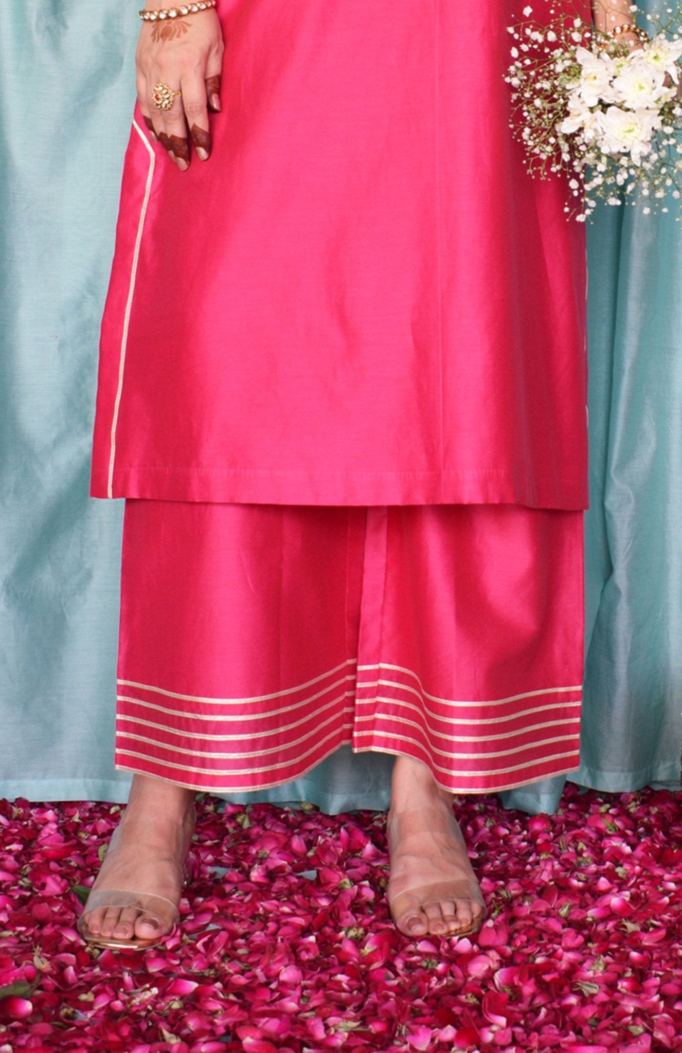 Rohini Chanderi Set with Hand Embroidered Choga Kurta and Wide Legged Pyjama - CiceroniKurta Set, Festive wearHouse of Moxa