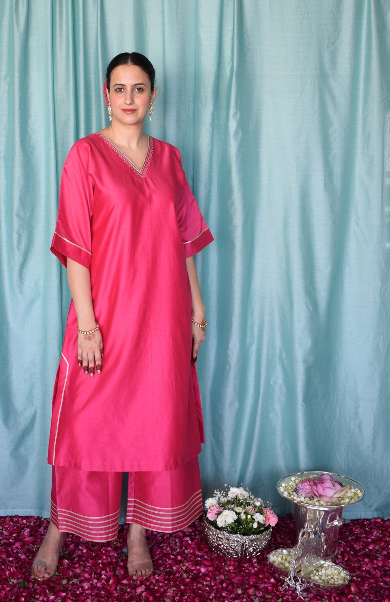 Rohini Chanderi Set with Hand Embroidered Choga Kurta and Wide Legged Pyjama - CiceroniKurta Set, Festive wearHouse of Moxa
