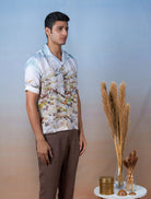 Rooster Meadow Blue - Hand Embroidered Unisex Printed Linen Shirt - CiceroniShirtsCultura Studio