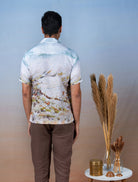 Rooster Meadow Blue - Hand Embroidered Unisex Printed Linen Shirt - CiceroniShirtsCultura Studio