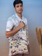 Rooster Meadow Blue - Hand Embroidered Unisex Printed Linen Shirt - CiceroniShirtsCultura Studio