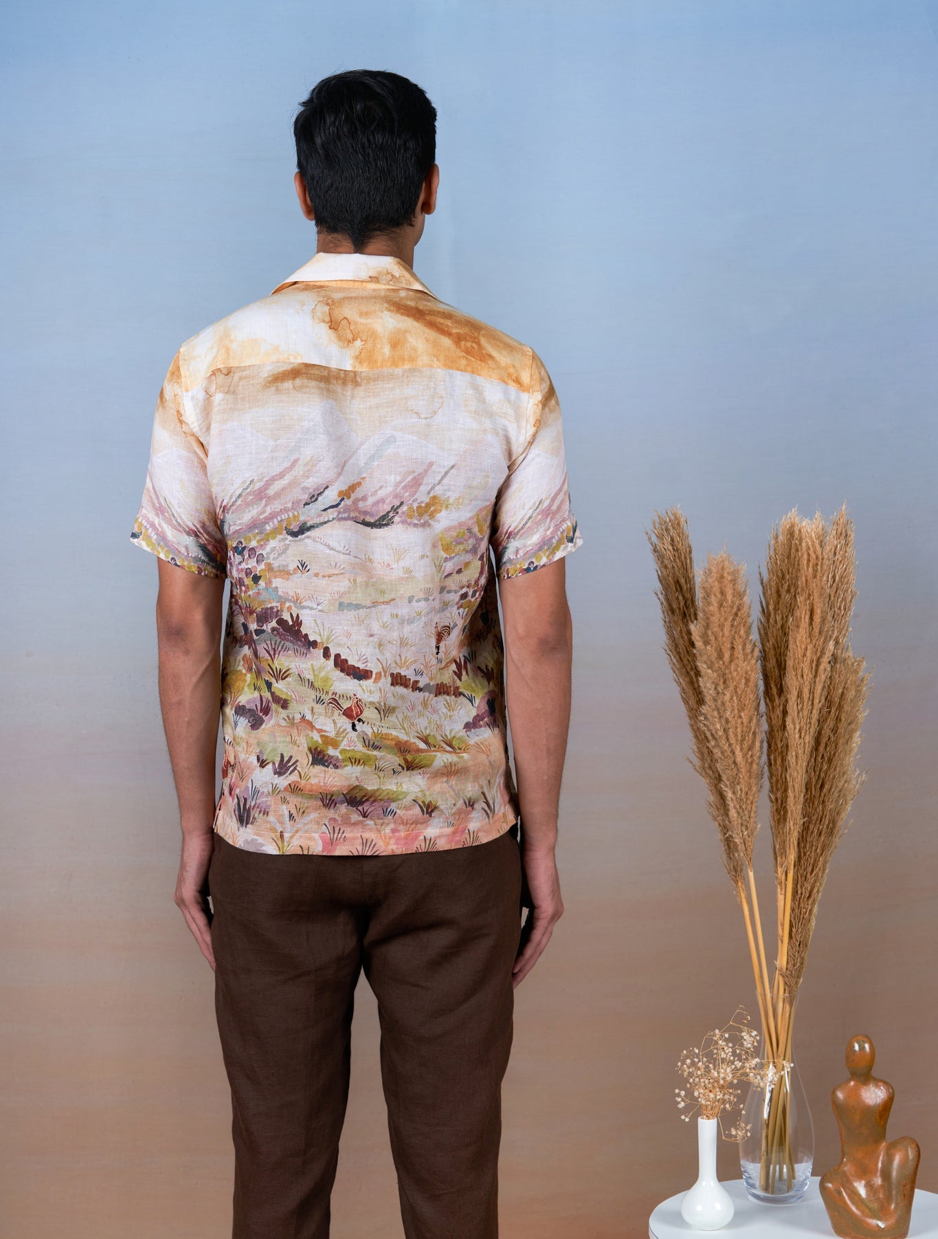 Rooster Meadow Yellow - Hand Embroidered Unisex Printed Linen Shirt - CiceroniShirtsCultura Studio