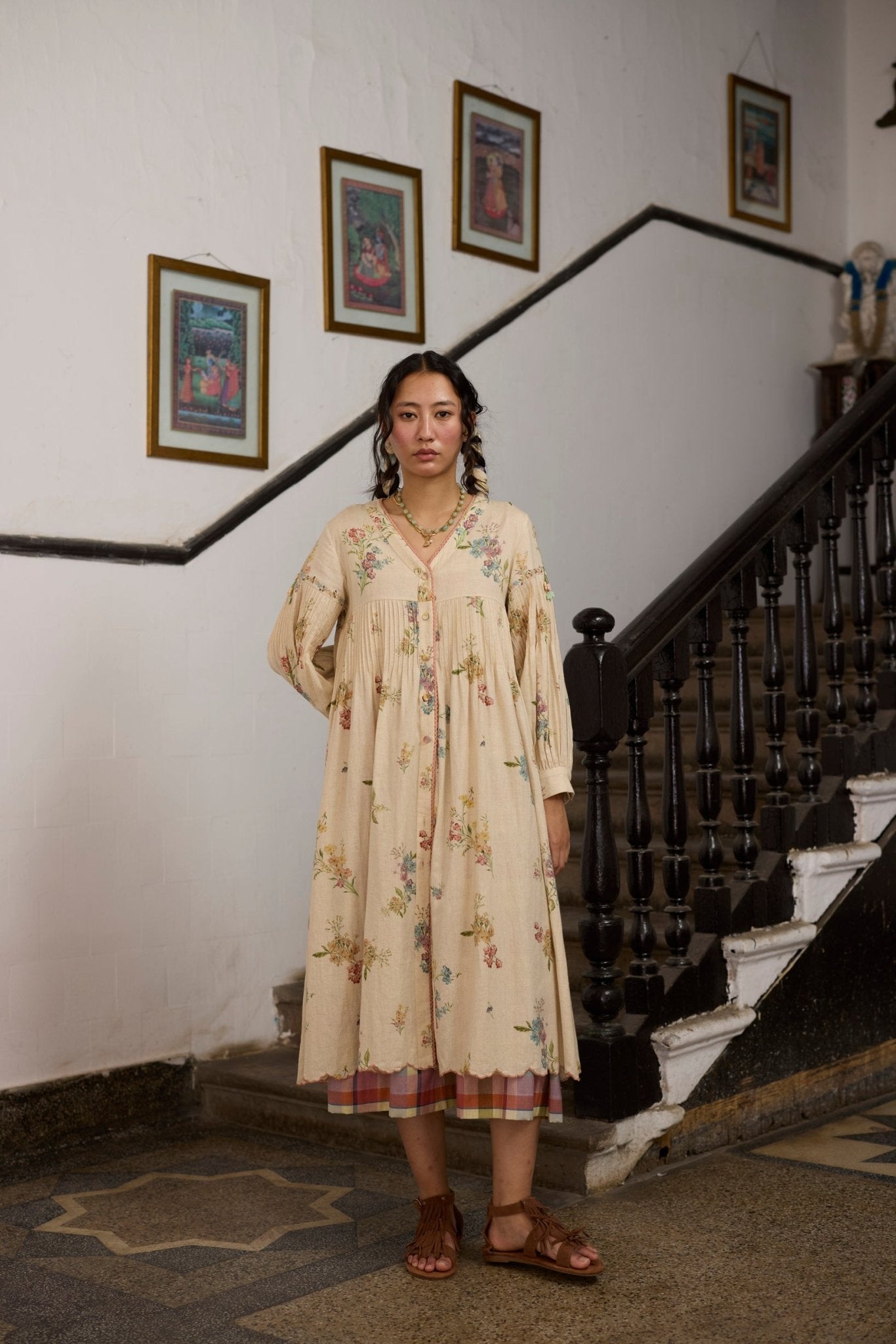 Rosaline Tunic - Ecru and Pink - CiceroniKurta, Everyday WearKhyati Rughani