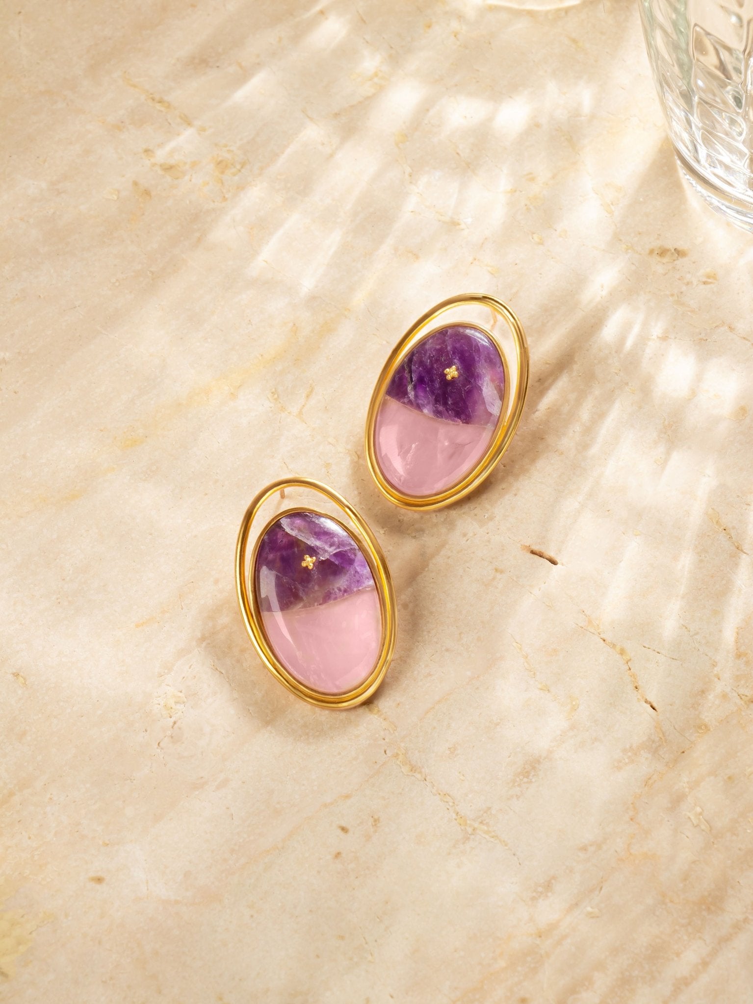 Rose and Ameythst studs - CiceroniEarringsRumri