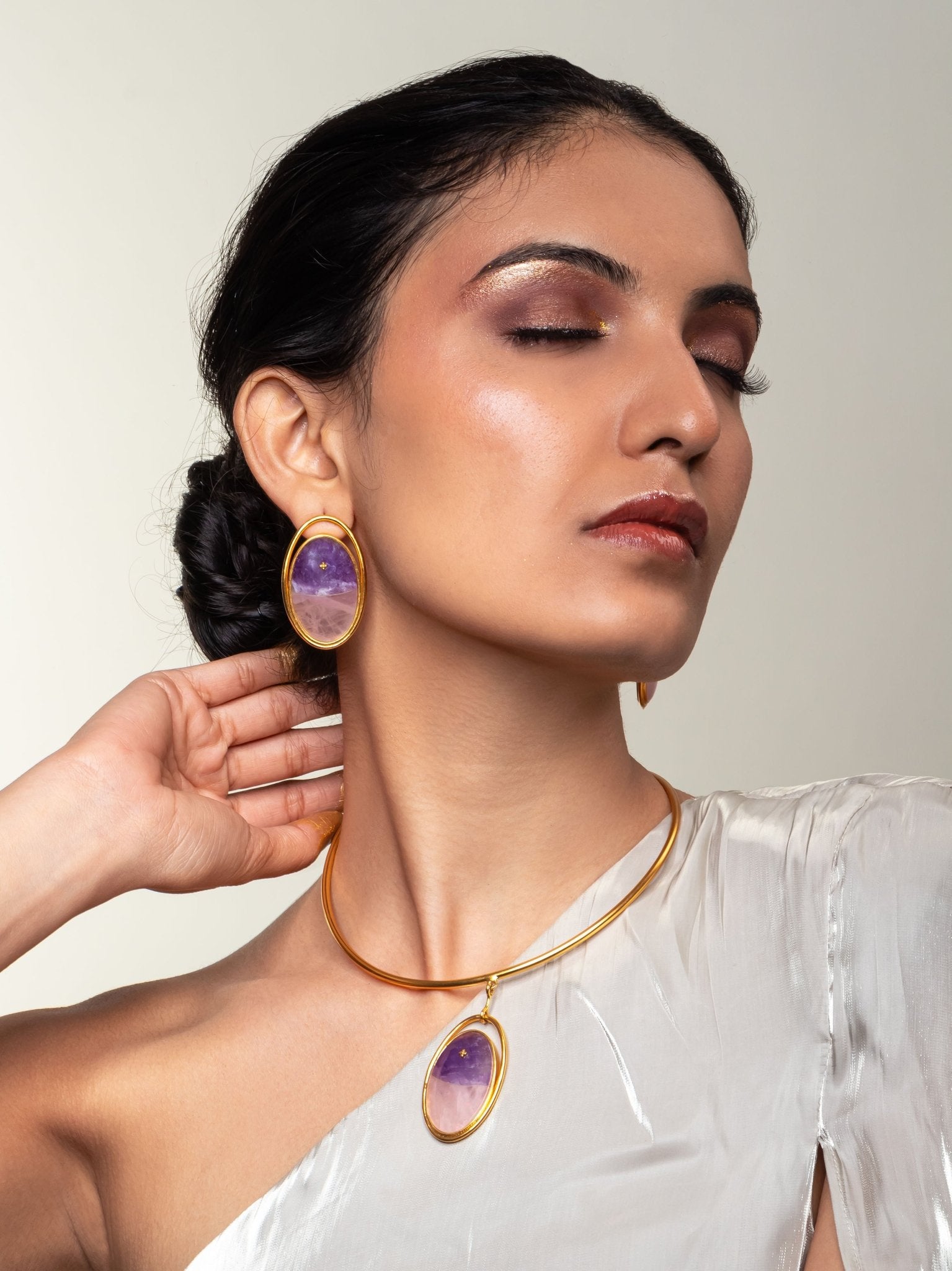 Rose and Ameythst studs - CiceroniEarringsRumri