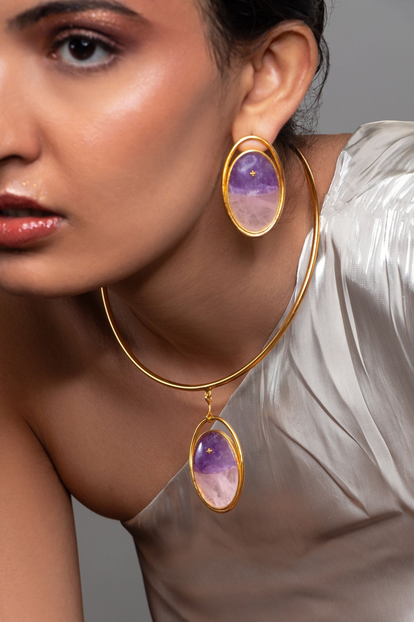 Rose and Ameythst studs - CiceroniEarringsRumri