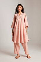 Rosé Co - Linen Pheran Kurta Set - CiceroniKurta SetSaphed