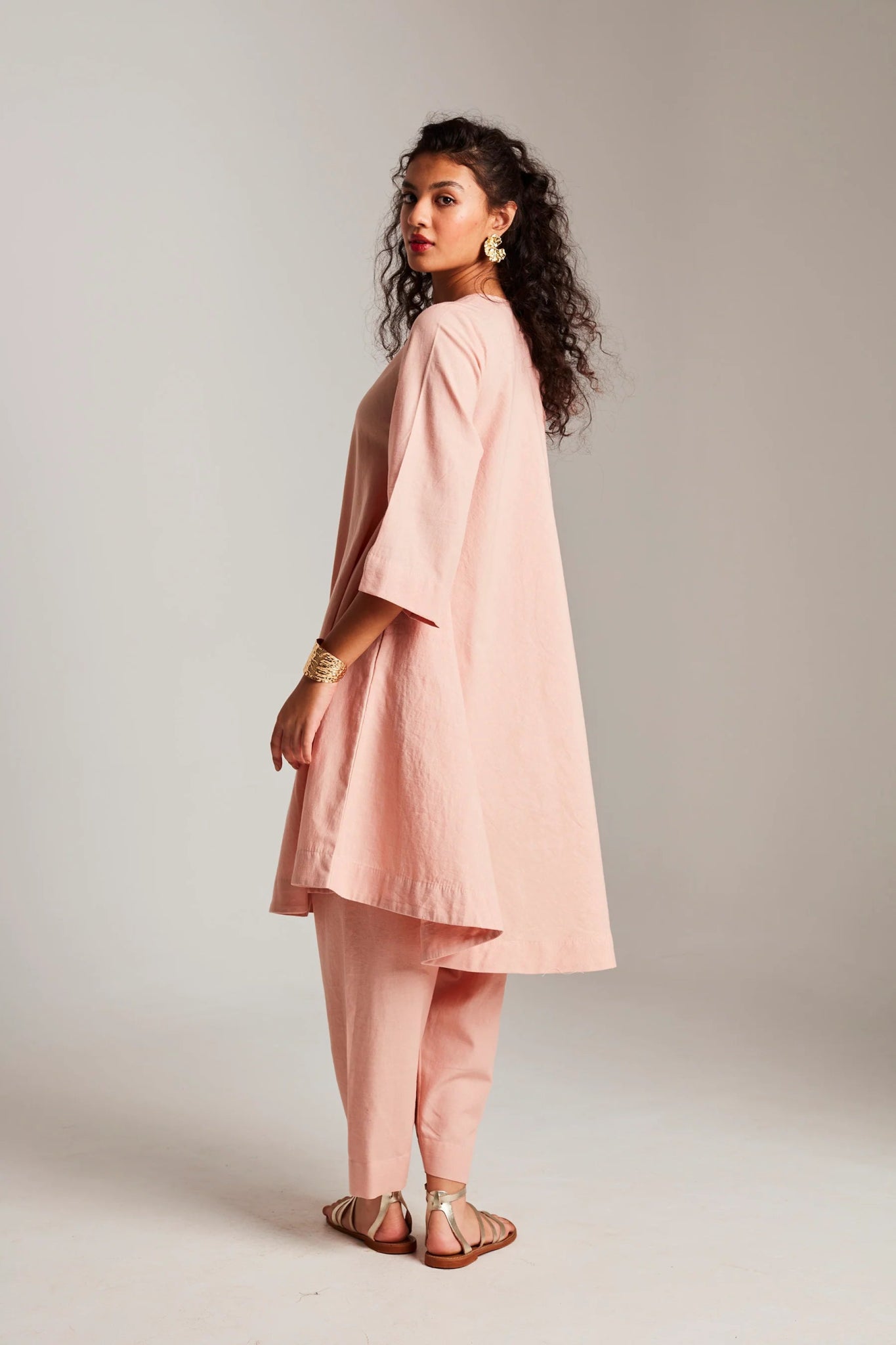 Rosé Co - Linen Pheran Kurta Set - CiceroniKurta SetSaphed