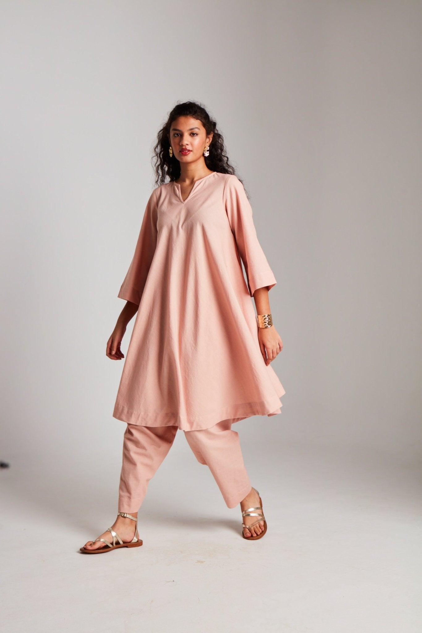 Rosé Co - Linen Pheran Kurta Set - CiceroniKurta SetSaphed