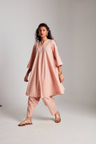 Rosé Co - Linen Pheran Kurta Set - CiceroniKurta SetSaphed