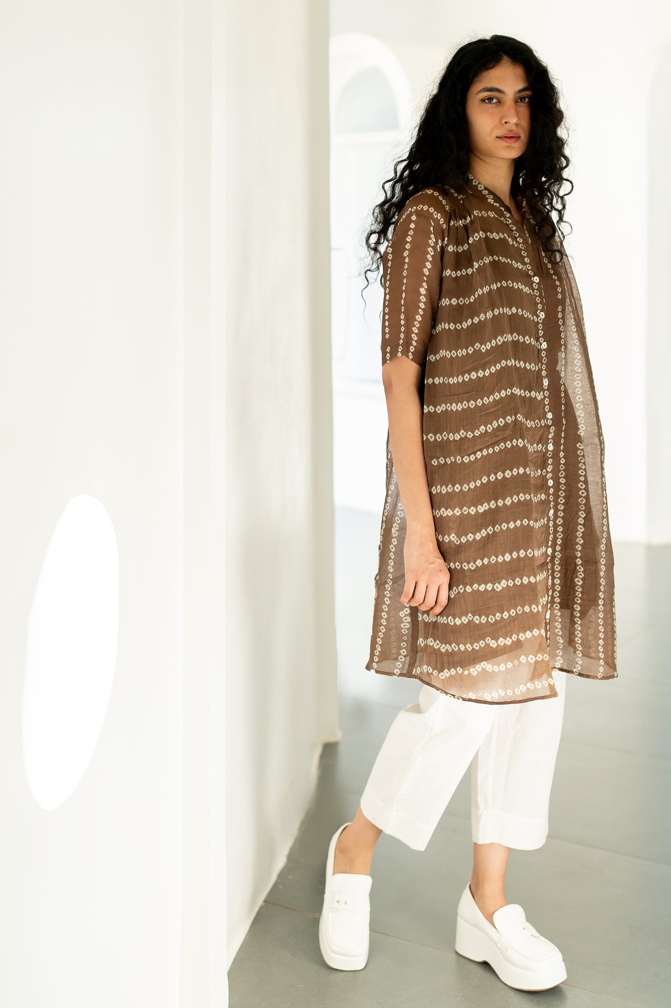 Rosewood Bandhej Tunic with White Pants - CiceroniKurta SetSilai Studio