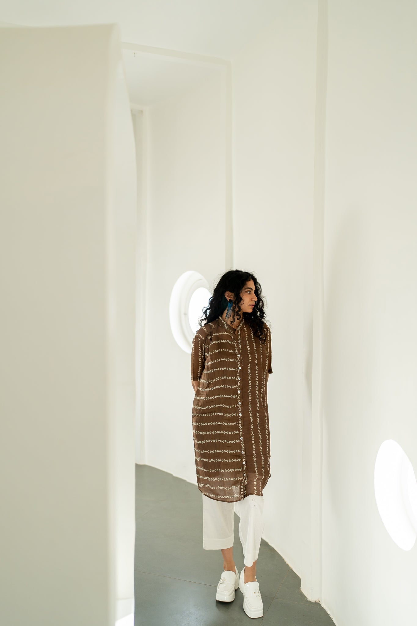 Rosewood Bandhej Tunic with White Pants - CiceroniKurta SetSilai Studio