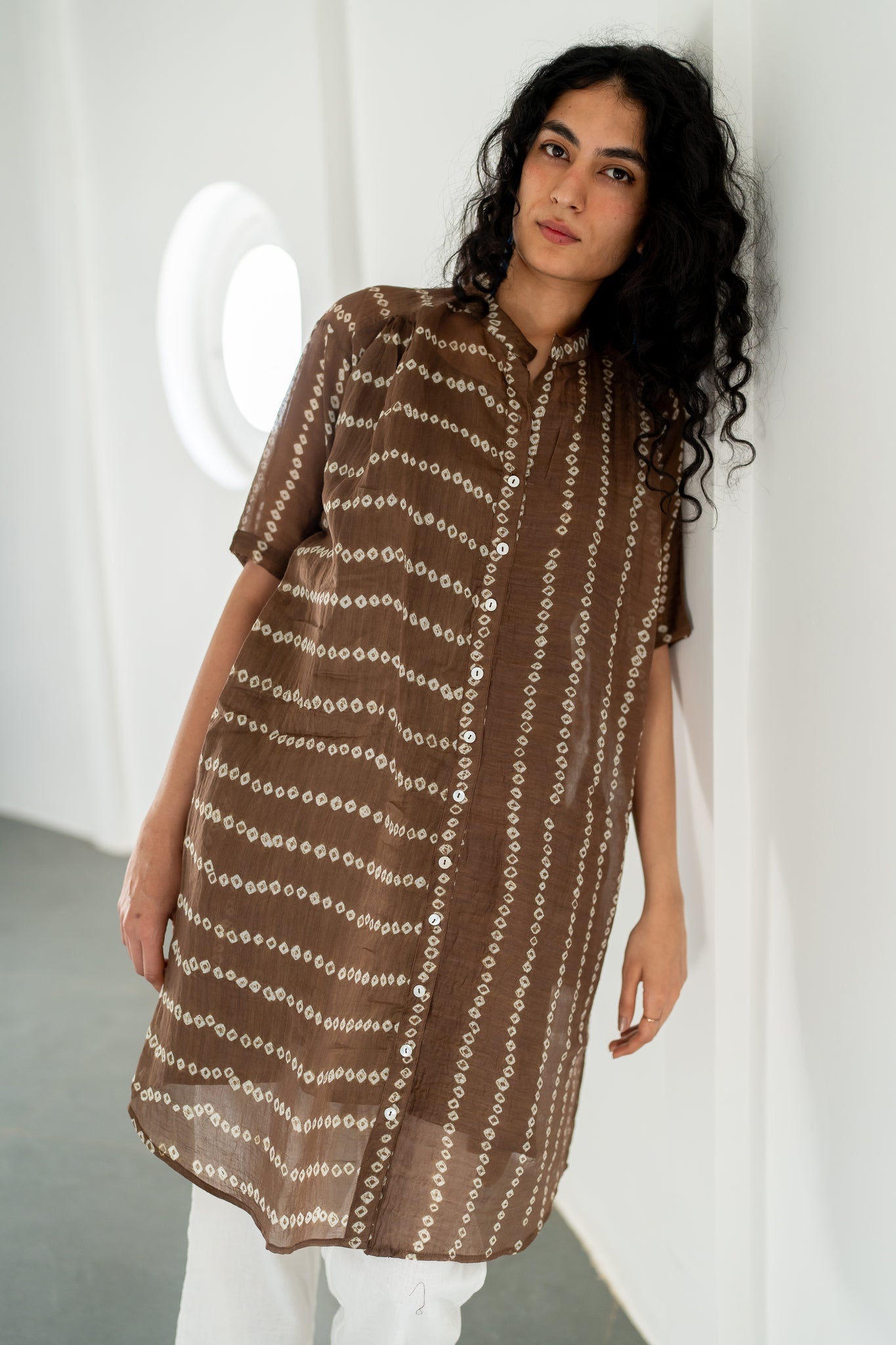 Rosewood Bandhej Tunic with White Pants - CiceroniKurta SetSilai Studio