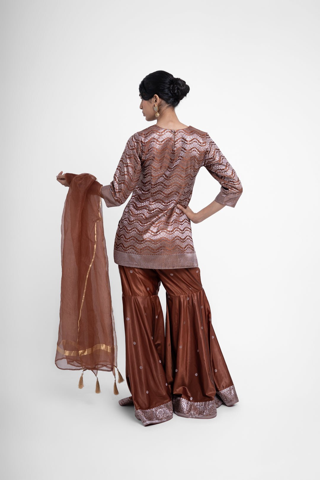 Ruby Gharara Set In Brown - CiceroniKurta Set, Festive WearShriya Singhi