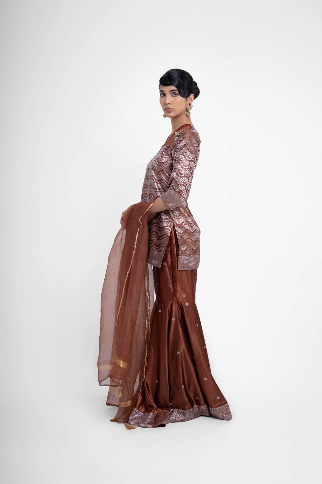Ruby Gharara Set In Brown - CiceroniKurta Set, Festive WearShriya Singhi