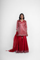 Ruby Gharara Set In Red - CiceroniKurta Set, Festive WearShriya Singhi