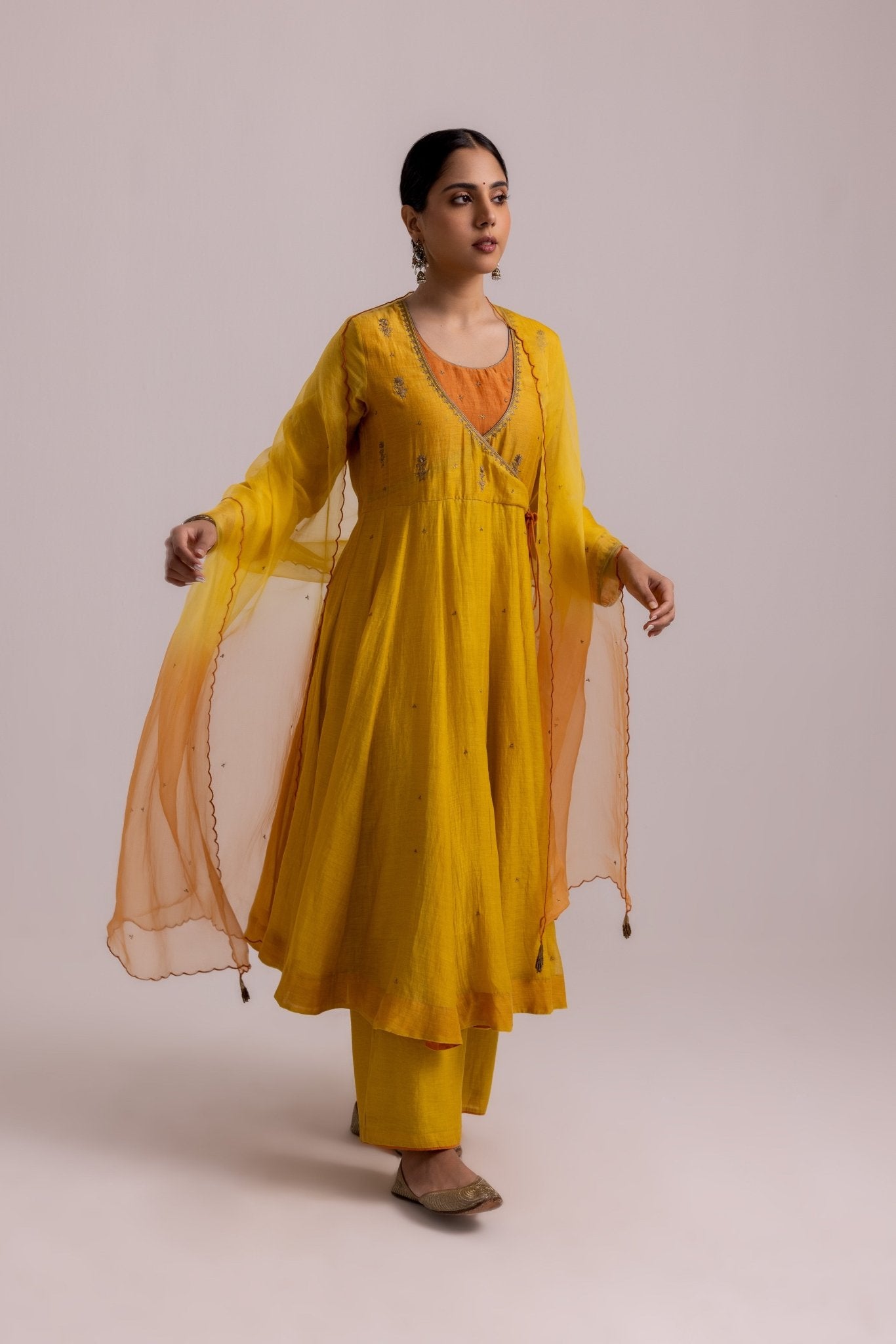 Ruhana Anarkali Set - Mustard Yellow - CiceroniKurta Set, Festive WearLabel Shreya Sharma