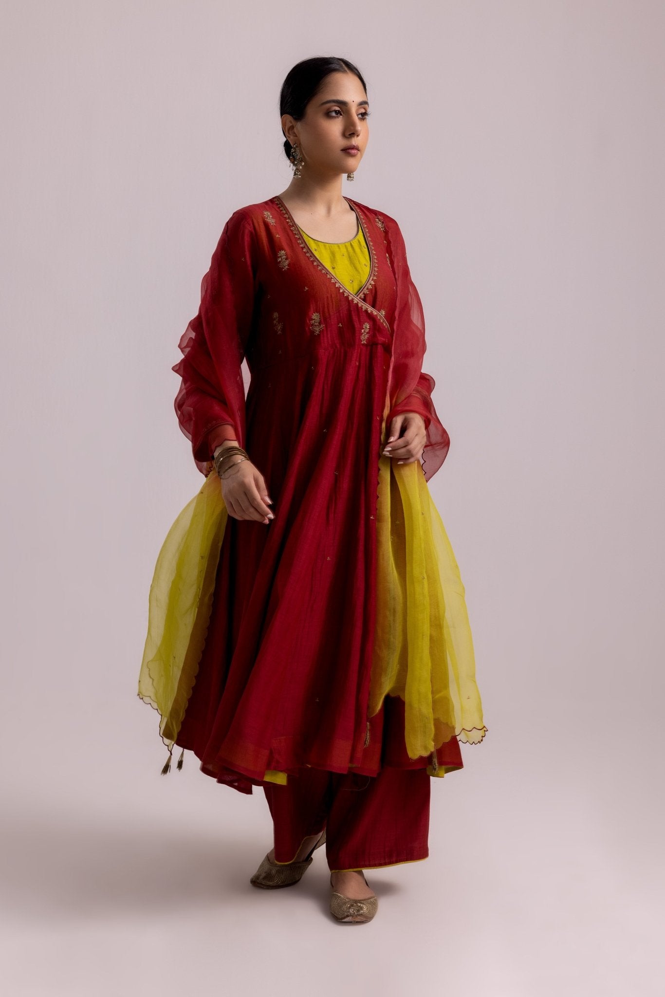 Ruhana Anarkali Set - Red - CiceroniKurta Set, Festive WearLabel Shreya Sharma