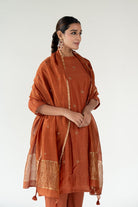 Rust Ekra Kurta Set with Ayra Odhani - CiceroniKurta Set, Festive WearNirjara