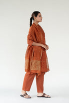 Rust Ekra Kurta Set with Ayra Odhani - CiceroniKurta Set, Festive WearNirjara