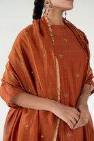 Rust Ekra Kurta Set with Ayra Odhani - CiceroniKurta Set, Festive WearNirjara