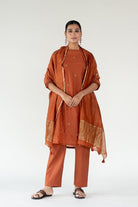 Rust Ekra Kurta Set with Ayra Odhani - CiceroniKurta Set, Festive WearNirjara