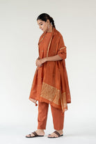 Rust Ekra Kurta Set with Ayra Odhani - CiceroniKurta Set, Festive WearNirjara