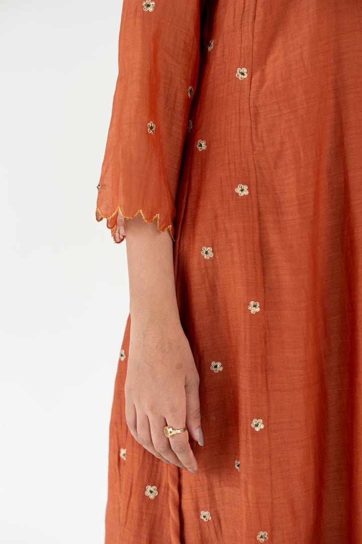 Rust Fiza Kurta Set with Ayra Odhani - CiceroniKurta Set, Festive WearNirjara